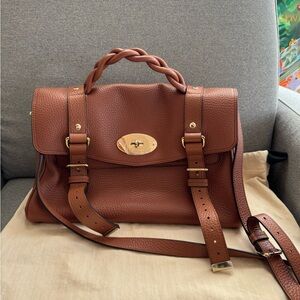 Mulberry Brown Satchel with Braided Handle and Gold-Tone Closure
